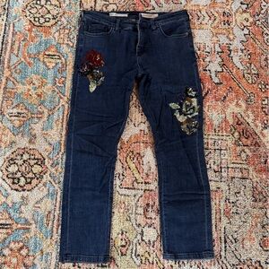 Anthropologie Dark Blue Embroidered Jeans